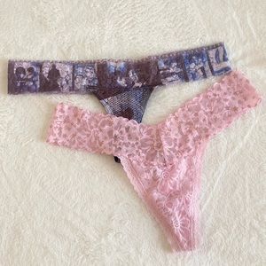 Victoria’s Secret Panty Thong Lot Pink Stretch Lace Purple 2 pc set bundle M 🔥🔥